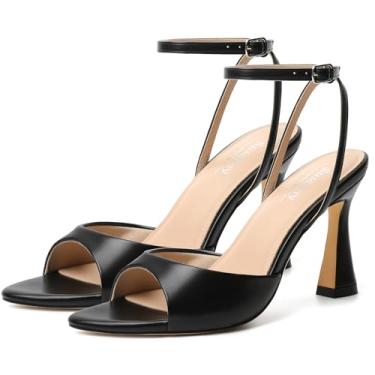 Imagem de Susanny Sandálias de salto alto para mulheres, bico fino aberto com tiras, salto grosso, tira no tornozelo, sandálias de salto agulha gatinho para casamento, festa de casamento, formatura, vestido