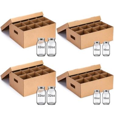 Imagem de MotiMind 4 conjuntos de caixas de armazenamento para frascos de 473 ml e 947 ml, recipientes de armazenamento de frascos de boca regular ou larga com alças e divisórias, 12 células de papelão podem