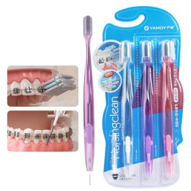 Imagem de YANDY Escova De Dentes Ortodôntica Côncava Para Aparelhos Ortodônticos, Pacote Com 3, Interdental Autônoma Cauda, Cerdas Macias