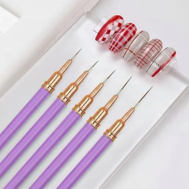 Imagem de 5 pincéis de delineador de unhas para unhas, pincéis de listras, ferramenta de desenho para linhas finas