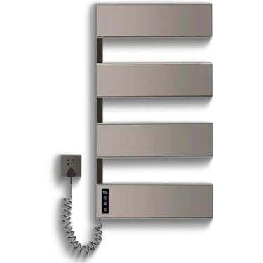 Imagem de Aquecedor de Toalhas Elétrico com Controle de Temperatura e Timer - Suporte de Parede em alumínio espacial, Ideal para Banheiro (Cinza, EU220V-4F)