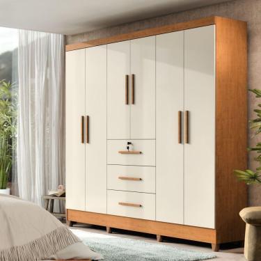 Imagem de Guarda-roupa Casal 6 Portas 3 Gavetas Com Chave Mumbai Mdp Nature/off White