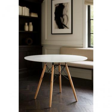 Imagem de Mesa Eiffel Eames Moderna 90cm Redonda Mdf Pés Madeira Elegante Cor Branco