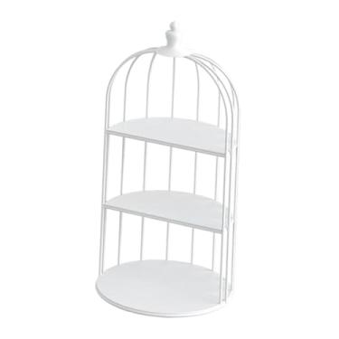 Imagem de SiaBiced Suporte para bolo em formato de gaiola de pássaro, expositor portátil para doces e, ideal para chá da tarde, casamentos e decoração de mesas, Branco