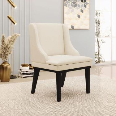 Imagem de Cadeira Decorativa Sala De Jantar Base Fixa De Madeira Firenze Linho Bege/preto G19 - Gran Belo