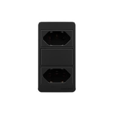 Imagem de Placa Para Condulete Caixa 3/4" Com Tomada Dupla 2p+t 20a Margirius Sleek Preto Ebony Preto
