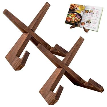 Imagem de Sala de cozinha para cavalete design em forma de L cruz resistente, placa de exibição de madeira, suporte de livro de receitas de madeira, duas peças