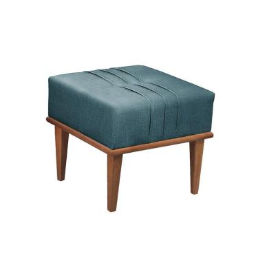 Imagem de Puff Banqueta Maya Luxo Madeira Maciça Castellar Móbile Linho Azul
