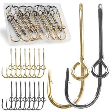 Imagem de Gancho de peixe, clipe de chapéu, ganchos de pesca, 16 pçs/caixa, anzóis para chapéu, chapéu, anzóis de pesca, prendedor de gravata, fecho de amarrar, dourado/preto