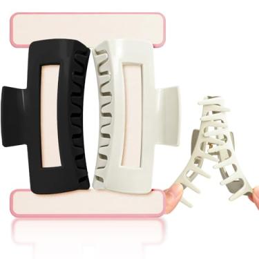 Imagem de JIRIS 2 peças de silicone macio flexível 10,5 cm garra de cabelo retangular dobrável forte prendedor de cabelo confortável grampos de garra para cabelo fino grosso (preto + branco)