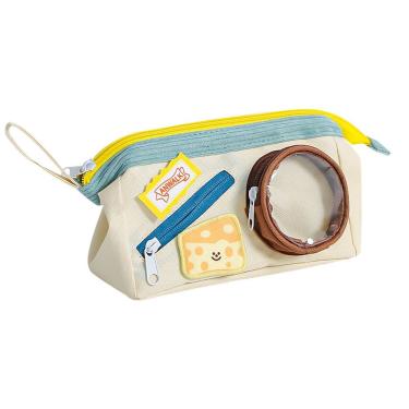 Imagem de Estojo de lápis fofo com design inspirado em queijo de grande capacidade