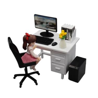Imagem de JunZheHub Conjunto de Mesa E Cadeira de Escritório em Miniatura, Decoração para Casa de Bonecas, Brinquedo Infantil Criativo Feito à Mão, Brinquedo Educativo, B, boneca de flor branca