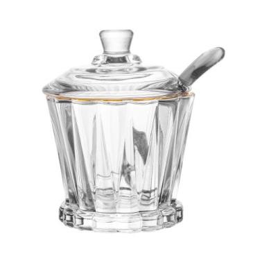 Imagem de Acucareiro de cristal e colher com fio de ouro radial 210ml - LYOR