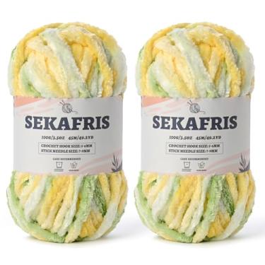 Imagem de Fio de chenille grosso felpudo para crochê, fio de pelúcia macio para tricô à mão, fio de cobertor de bebê volumoso 2 x 100 g (2 x 49,2 jardas) para fios de crochê amigurumi, fio de veludo fofo de