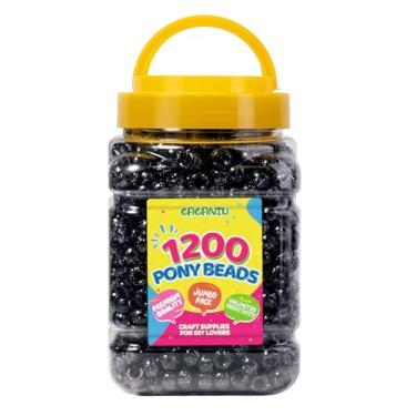 Imagem de Miçangas de pônei com glitter a granel para pulseira, 1200 peças, contas pretas para cabelo, joias, tranças, artesanato, Kandi, chaveiros e ornamentos decorações, em caixa