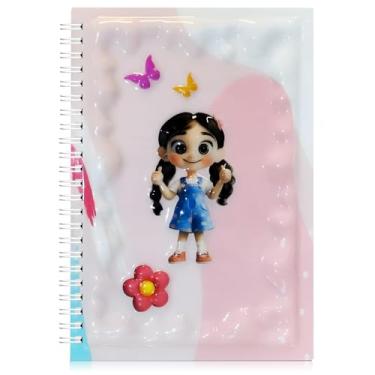 Imagem de omatek smart technologies Caderno espiral com capa brilhante 3D A5 – Caderno de capa dura fofo com 80 folhas – Caderno escolar para crianças, meninas e meninos – Little Girl Butterfly Dreams