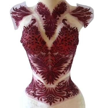 Imagem de Apliques adesivos para pescoço ombro peito cintura parte decorativa para costurar à noite vestido de casamento roupas vestido baile festa dança estado costura, pequenos grânulos colados (vermelho)