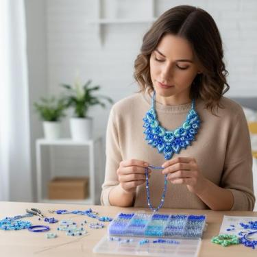 Imagem de Contas de vidro para fazer pulseiras, kit de fabricação de pulseiras de amizade de 15 grades, pequenas contas de vidro para joias