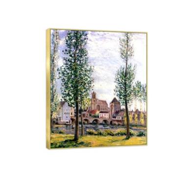 Imagem de Famosa imagem de paisagem de arte de parede - impressões em tela - através de árvores - pintura com moldura dourada para sala de estar banheiro decoração de casa 30 x 35 cm 12 x 13 polegadas