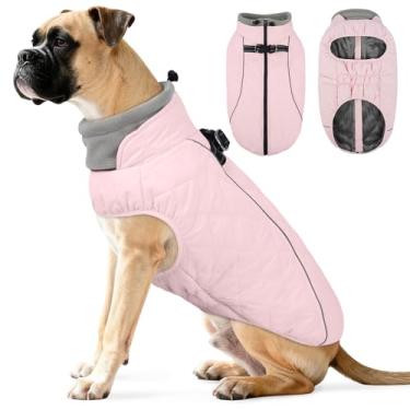 Imagem de QBLEEV Casaco para cães grandes, jaqueta de cachorro GG para inverno à prova d'água com anel em D embutido, colete de segurança de lã quente refletivo, roupa de neve para clima frio com zíper, barriga