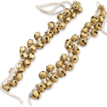 Imagem de Tornozeleira profissional indiana Kathak, pacote com 2 sinos Ghungroo dourados com tiras de algodão para dança clássica