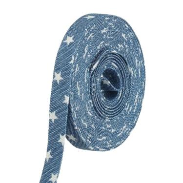 Imagem de PATIKIL Fita jeans de 1 cm x 5,5 m, fita fina jeans tecido de veludo tiras de franjas rolo para artesanato embrulho laço presente Natal grampo de cabelo costura decorações de festa, estrela, azul
