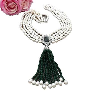 Imagem de 5 Colar de pedra verde pérola barroca branca de zircônia cúbica micro pavê prateado banhado a prata