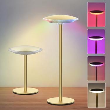 Imagem de Qeeanmo Candeeiro de mesa LED sem fio com bateria recarregável, luz noturna portátil com brilho regulável, para leitura/jantar de casal/mesa de centro/restaurante/quarto, mesa de cabeceira para
