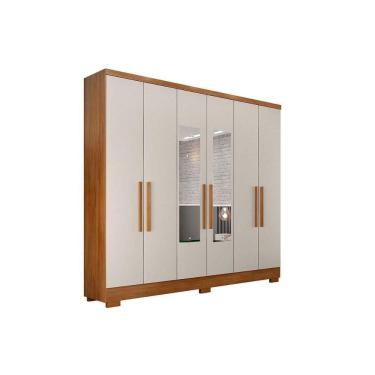 Imagem de Guarda Roupa 6 Portas (2 C/ Espelho) E 2 Gavetas C/ Pés Milly/veneza Cumaru/fendi 25 - Novo Horizonte