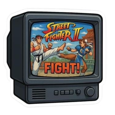 Imagem de Adesivo retrô Arcade CRT TV Street Fighter II Ryu vs Chun-Li Realism (7,6 cm x 7,6 cm)