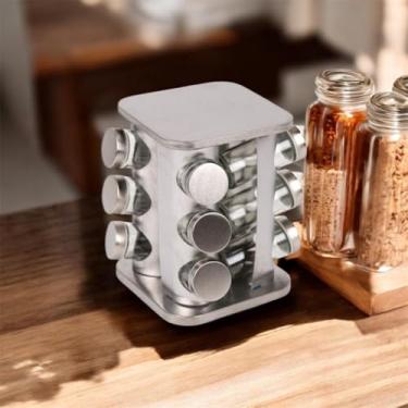Imagem de Porta Condimentos Giratório 12 Potes – Aço Inox e Vidro, Organize Sua Cozinha com Estilo e Praticidade