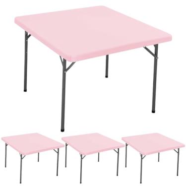 Imagem de Pacote com 4 toalhas de mesa quadradas de 91 x 91 cm para uso ao ar livre para mesa de cartão, elástica, impermeável, elástica, lavável, toalha de mesa de piquenique, dobrável, toalha de mesa de