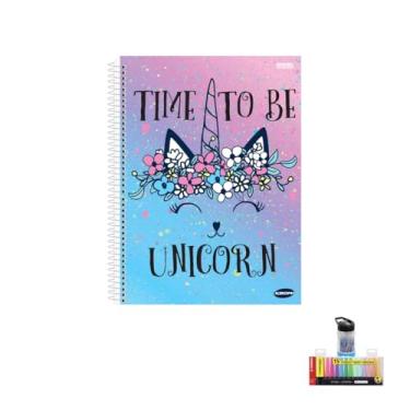 Imagem de Kit Caderno Feminino Capa Dura 96 Folhas Com Caneta Esferográfica e Marca Texto