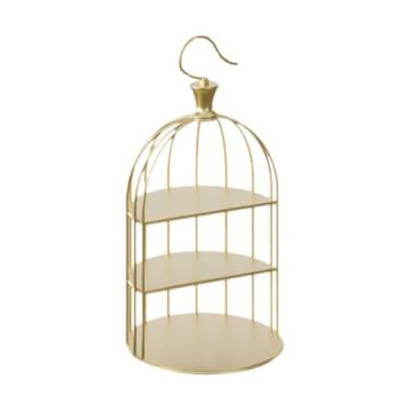 Imagem de Ioensy Gaiola de pássaro bolo sobremesa suporte ferro gaiola design decorativo bolo suporte decorativo frutas doces lanche titular para festa em casa, Gold L