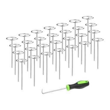 Imagem de Ioensy 50 estacas circulares para tecido de paisagismo, grampos de solo, estacas de tenda, de jardim com gancho para lenha, lona e cerca de quintal.