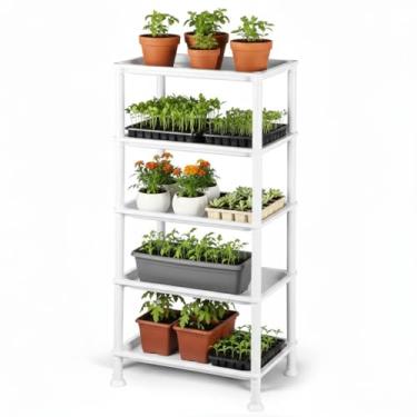 Imagem de RooTrimmer Suporte de plantas branco de 5 camadas (com design de irrigação inferior) – Prateleira para estufa de germinação de mudas internas e externas, economiza espaço para bandejas de células
