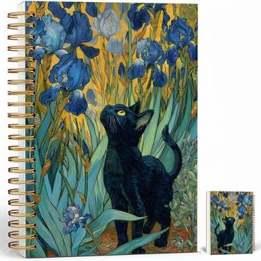Imagem de Notebook Journal for Women - A5 Spiral Notebook with Floral & Black Cat Art Print Design, Funny Cat print Journal, Lined Paper, Office & School Supplies, Unique Gifts for Women Birthday, Christmas