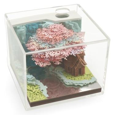 Imagem de Calendário Time Piece, bloco de notas 3D 2024 com luzes de LED, calendário de mesa 3D criativo, notas de postagem de calendário de arte 3D, decoração de mesa de arte faça você mesmo (casa de árvore