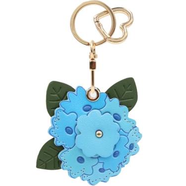 Imagem de Capa MC Fashion de couro PU compatível com AirTag, capa de rastreador GPS com flor de hortênsia e chaveiro (azul)