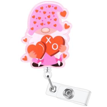 Imagem de Carretel engraçado de crachá de enfermeira com gnomo dos namorados, rosa fofo, retrátil, porta-crachá de identificação, crachá amigo para RN LPN CNA MA, enfermeira, estudante de enfermagem, médica