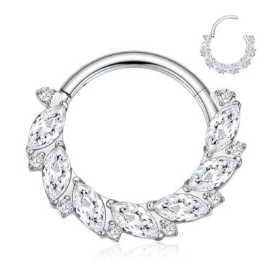 Imagem de GAGABODY Argola de septo 10 mm prata calibre 16 brincos prata hélice brinco Daith argola nariz aros de aço cirúrgico olho de cavalo CZ 16G Clicker Hoop Daith Piercing Jewelry