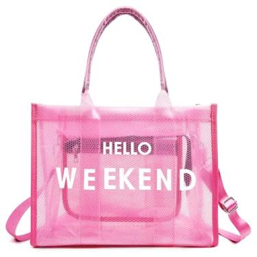 Imagem de IwIeIaIrI Bolsa De Praia Grande Transversal Pvc Transparente, Ombro Feminina Com Alça Ajustável E Zíper Para Estádios, Viagens, Shows Eventos