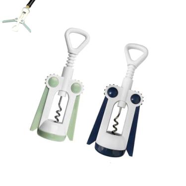 Imagem de PLAYTHROUGH Pacote com 2 saca-rolhas de asa, abridor de vinho com aderência ergonômica, abridor de garrafas para casa, bar (verde, azul escuro)