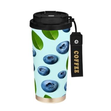 Imagem de STAYTOP Caneca de café de mirtilos e folhas verdes, copo de café 2 em 1 com tampa à prova de derramamento, caneca de aço inoxidável premium à prova de vazamento, garrafas de água para viagens, escola