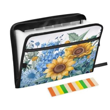 Imagem de Wassud Girassóis e Bluebells (2) 13 bolsos organizador de arquivos sanfonado pastas expansíveis com abas e adesivos, tamanho carta A4 papel recibo documento pasta organizador para viagens de