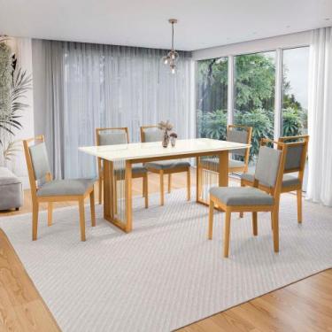Imagem de Conjunto Sala de Jantar Lina em Madeira Maciça 6 Cadeiras Boucle Cinza