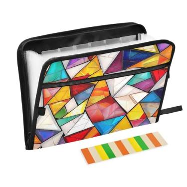 Imagem de Wassud Organizador de arquivos sanfonado estilo vitral com letras A4, pastas de arquivo, organizador de documentos, fólio com etiquetas, pasta de arquivos expansível, 13 bolsos