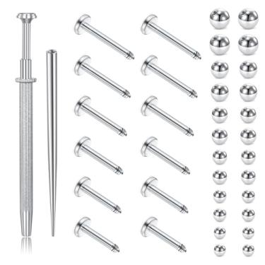 Imagem de VCMART Brincos femininos com costas planas de 16G - Piercing hipoalergênico de aço cirúrgico para cartilagem de tragus helix cartilagem concha nariz lábio labret piercing prata ouro, Metal, aço