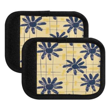 Imagem de Qilmy Linda Margarida Fundo Listrado Alça de Bagagem Embalagem 2 Identificadores de Bagagem Etiqueta Confortável Pegas Capa para Carrinho de Viagem Bolsa Mala Avião Acessórios de Viagem 407