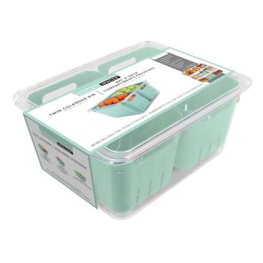 Imagem de Kitchen Spaces Coador duplo empilhável organizador de armazenamento de alimentos para geladeira, freezer e despensa, 22,4 x 17,3 x 9,9 cm, menta